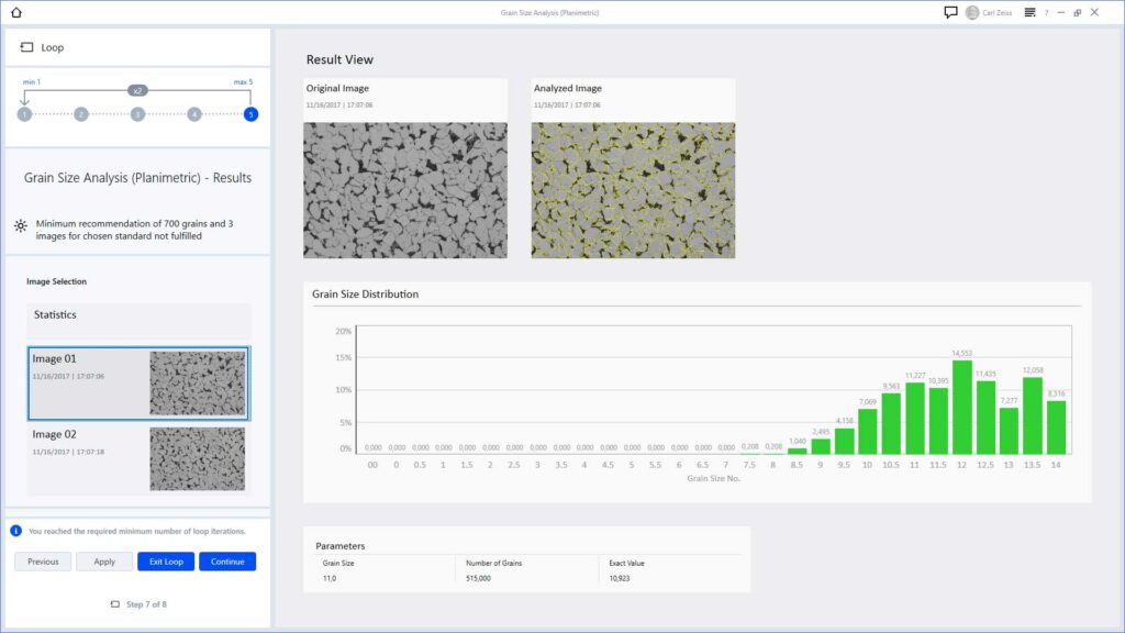Grain size analysis in Steel